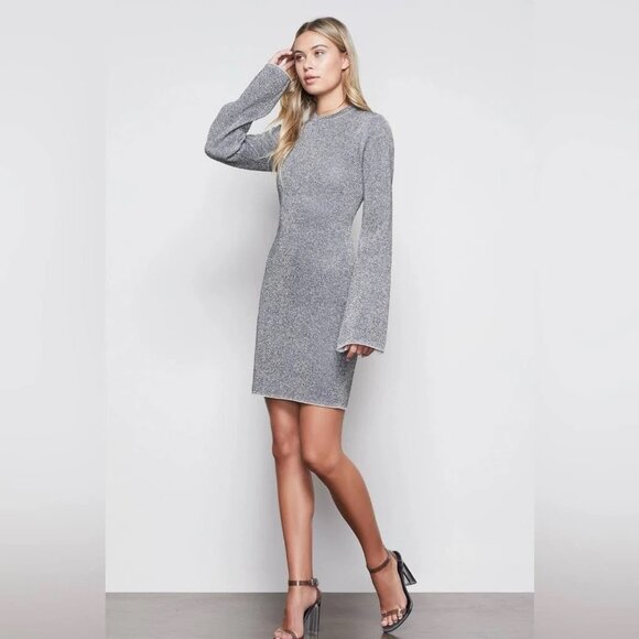 Good American Dresses & Skirts - Good American Silver Sparkle Bell Sleeve Mini Dress XS